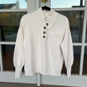 lunya Cream Knit Button-Front Pullover Sweater
